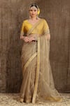 Buy_SHIKHAR SHARMA_Brown Saree Organza Embroidered And Embellished Gota Work Leheriya With Blouse _at_Aza_Fashions