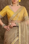 Buy_SHIKHAR SHARMA_Brown Saree Organza Embroidered And Embellished Gota Work Leheriya With Blouse _Online_at_Aza_Fashions