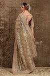 Shop_SHIKHAR SHARMA_Gold Saree Net Embroidered And Embellished Gota Leaf Neck Floral With Blouse _at_Aza_Fashions