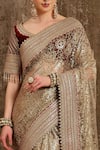 Buy_SHIKHAR SHARMA_Gold Saree Net Embroidered And Embellished Gota Leaf Neck Floral With Blouse _Online_at_Aza_Fashions