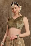 Shikhar Sharma_Green Blouse Velvet, Lining Taffeta Silk, Saree Ornamental Woven With _Online_at_Aza_Fashions