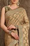 Buy_Shikhar Sharma_Green Blouse Velvet, Lining Taffeta Silk, Saree Ornamental Woven With _Online_at_Aza_Fashions