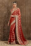 Buy_SHIKHAR SHARMA_Red Saree Georgette Embroidered And Embellished Ornamental Woven With Blouse _at_Aza_Fashions