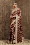 Buy_SHIKHAR SHARMA_Maroon Georgette Butta And Silk Chanderi Lining Paisley Motifs Saree With Blouse _at_Aza_Fashions