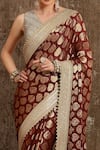 Buy_SHIKHAR SHARMA_Maroon Georgette Butta And Silk Chanderi Lining Paisley Motifs Saree With Blouse _Online_at_Aza_Fashions