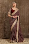 Buy_SHIKHAR SHARMA_Maroon Georgette And Chanderi Lining Taffeta Saree With Blouse _at_Aza_Fashions