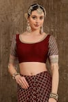 SHIKHAR SHARMA_Maroon Georgette And Chanderi Lining Taffeta Saree With Blouse _Online_at_Aza_Fashions