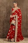 Buy_SHIKHAR SHARMA_Red Georgette Butta And Silk Chanderi Lining Paisley Motifs Saree With Blouse _at_Aza_Fashions