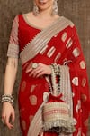 Buy_SHIKHAR SHARMA_Red Georgette Butta And Silk Chanderi Lining Paisley Motifs Saree With Blouse _Online_at_Aza_Fashions