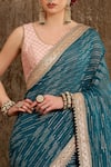 Buy_SHIKHAR SHARMA_Blue Georgette And Chanderi Lining Taffeta Saree With Blouse _Online_at_Aza_Fashions