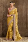 Buy_SHIKHAR SHARMA_Yellow Georgette Butta And Silk Chanderi Lining Paisley Motifs Saree With Blouse _at_Aza_Fashions