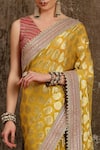 Buy_SHIKHAR SHARMA_Yellow Georgette Butta And Silk Chanderi Lining Paisley Motifs Saree With Blouse _Online_at_Aza_Fashions