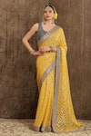 Buy_SHIKHAR SHARMA_Yellow Georgette And Silk Chanderi Lining Taffeta Saree With Blouse _at_Aza_Fashions