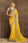 Buy_SHIKHAR SHARMA_Yellow Georgette And Silk Chanderi Lining Taffeta Saree With Blouse _at_Aza_Fashions