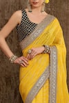 Buy_SHIKHAR SHARMA_Yellow Georgette And Silk Chanderi Lining Taffeta Saree With Blouse _Online_at_Aza_Fashions