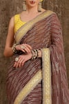 Buy_SHIKHAR SHARMA_Brown Georgette And Silk Chanderi Lining Taffeta Saree With Blouse _Online_at_Aza_Fashions