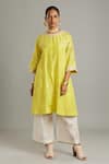 Buy_Myoho_Yellow Banarasi Embroidered Kathiawadi Work Round Kurta And Pant Set  _at_Aza_Fashions