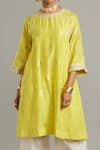 Myoho_Yellow Banarasi Embroidered Kathiawadi Work Round Kurta And Pant Set  _Online_at_Aza_Fashions