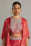 Buy_Myoho_Red Bamberg Satin Creeper Plant Print And Thread Work Blouse Scoop Lehenga Set_Online_at_Aza_Fashions