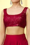 Shop_Samyukta Singhania_Red Top Georgette Embroidery Sequin Square Neck Crop And Lehenga Set_Online_at_Aza_Fashions