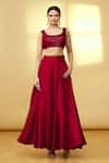 Samyukta Singhania_Red Top Georgette Embroidery Sequin Square Neck Crop And Lehenga Set_Online_at_Aza_Fashions