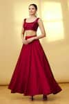 Buy_Samyukta Singhania_Red Top Georgette Embroidery Sequin Square Neck Crop And Lehenga Set_at_Aza_Fashions