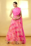 Samyukta Singhania_Pink Crop Top Silk And Skirt Organza Embroidery Thread One Draped & Set_Online_at_Aza_Fashions