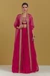 Buy_Ikshita Choudhary_Magenta Crepe Hand Embroidered Sequin And Zari Work Square Neck & Blouse _at_Aza_Fashions