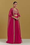 Ikshita Choudhary_Magenta Crepe Hand Embroidered Sequin And Zari Work Square Neck & Blouse _Online_at_Aza_Fashions