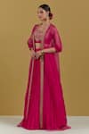 Buy_Ikshita Choudhary_Magenta Crepe Hand Embroidered Sequin And Zari Work Square Neck & Blouse _Online_at_Aza_Fashions