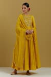 Buy_Ikshita Choudhary_Yellow Hand Embroidered Sequin Work Organza Dupatta _at_Aza_Fashions