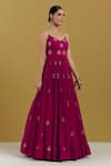 Ikshita Choudhary_Magenta Georgette Embroidery Sequin And Cutdana V Neck Strappy Anarkali _Online_at_Aza_Fashions