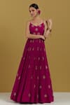 Buy_Ikshita Choudhary_Magenta Georgette Embroidery Sequin And Cutdana V Neck Strappy Anarkali _at_Aza_Fashions