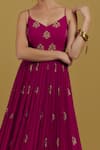 Shop_Ikshita Choudhary_Magenta Georgette Embroidery Sequin And Cutdana V Neck Strappy Anarkali _Online_at_Aza_Fashions