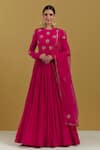 Shop_Ikshita Choudhary_Magenta Muslin Cotton Hand Embroidered Sequin And Cutdana Work Pleated Anarkali_at_Aza_Fashions