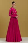 Ikshita Choudhary_Magenta Muslin Cotton Hand Embroidered Sequin And Cutdana Work Pleated Anarkali_Online_at_Aza_Fashions