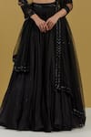 Shop_Ikshita Choudhary_Black Organza Hand Embroidered Sequin And Cut Dana Work Floral Pleated Lehenga _Online_at_Aza_Fashions