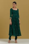 Ikshita Choudhary_Green Georgette Churidar_Online_at_Aza_Fashions