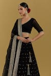 Ikshita Choudhary_Black Organza Embroidery Sequin And Bugle Beads Hand Dupatta_Online_at_Aza_Fashions