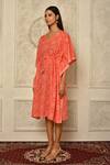 Shop_Aryavir Malhotra_Peach Cotton Bandhani Print Kaftan_Online_at_Aza_Fashions