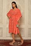 Buy_Aryavir Malhotra_Peach Cotton Bandhani Print Kaftan_at_Aza_Fashions