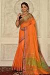 Buy_Adara Khan_Orange Woven Banarasi Cotton Silk Saree _at_Aza_Fashions