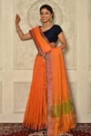 Adara Khan_Orange Woven Banarasi Cotton Silk Saree _Online_at_Aza_Fashions