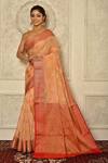 Buy_Adara Khan_Peach Woven Banarasi Kora Silk Saree_at_Aza_Fashions