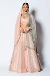 Buy_Rishi and Vibhuti_Peach Chanderi Silk Embellishment And Woven Pearls & Zuri Bridal Lehenga Set _at_Aza_Fashions