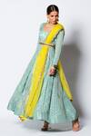 Buy_Rishi and Vibhuti_Green Chanderi Georgette And Organza Geometric Motifs Aajiz Anarkali With Dupatta_at_Aza_Fashions