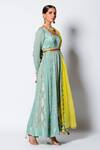 Rishi and Vibhuti_Green Chanderi Georgette And Organza Geometric Motifs Aajiz Anarkali With Dupatta_Online_at_Aza_Fashions