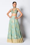 Buy_Rishi and Vibhuti_Green Georgette And Net Woven & Embellishment Floral Motifs & Sama Lehenga Set _Online_at_Aza_Fashions