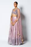 Rishi and Vibhuti_Purple Chanderi Silk And Net Woven & Embroidery Stripes & Sequin Leaf Lehenga Set _Online_at_Aza_Fashions