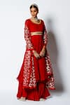 Buy_Rishi and Vibhuti_Red Georgette And Net Embroidery Sequin & Ghungroo Aaina Anarkali Palazzo Set _at_Aza_Fashions